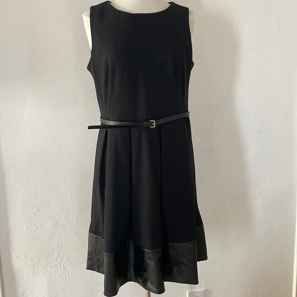 Calvin Klein sleeveless dress with faux leather trim